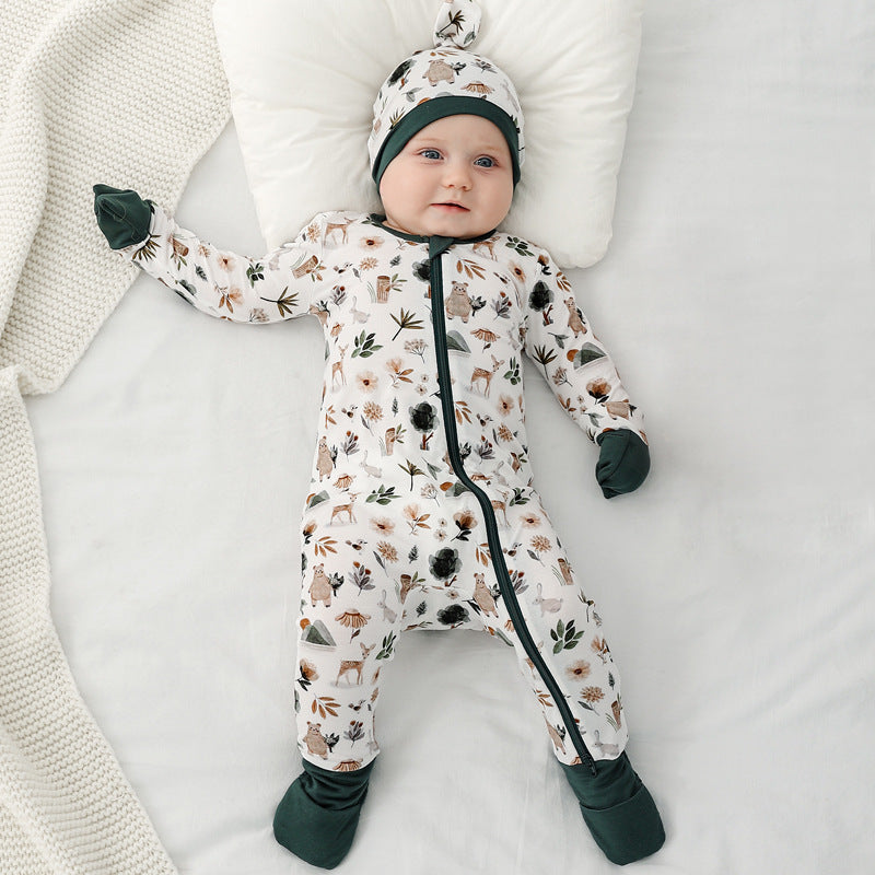 Schlafanzug mit Reißverschluss für Babys, Evergreen Forest – Weicher Strick-Schlafanzug