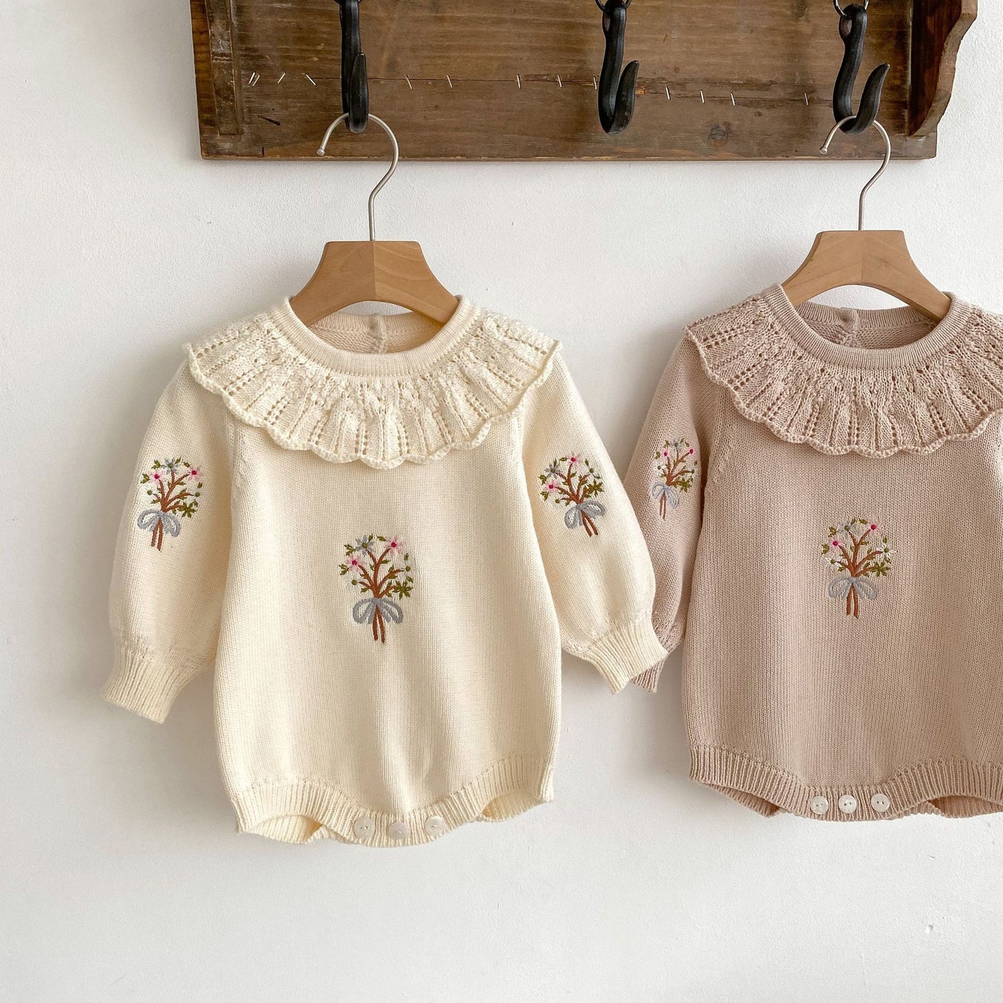Vintage Floral Knitted Baby Bubble Romper