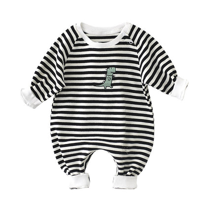 Baby Stripe Romper with Dinosaur Detail