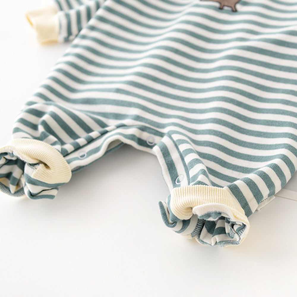 Baby Stripe Romper with Dinosaur Detail