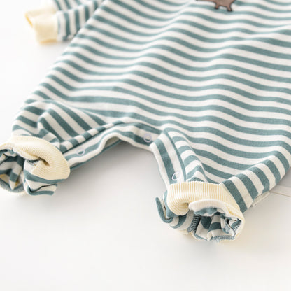 Baby Stripe Romper with Dinosaur Detail