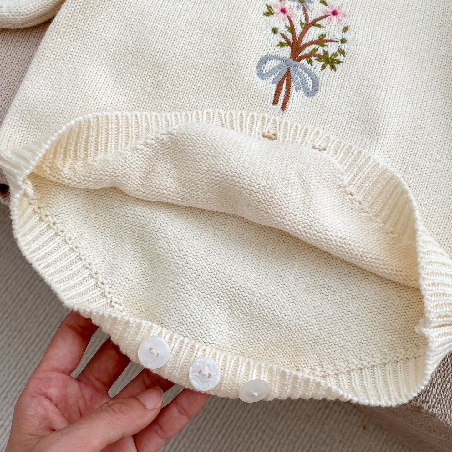 Vintage Floral Knitted Baby Bubble Romper