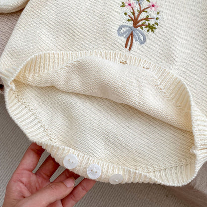 Vintage Floral Knitted Baby Bubble Romper