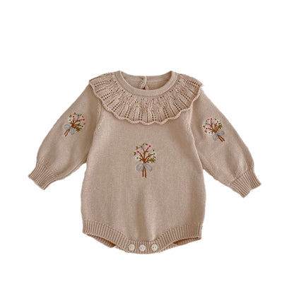 Vintage Floral Knitted Baby Bubble Romper