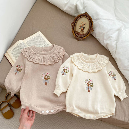 Vintage Floral Knitted Baby Bubble Romper