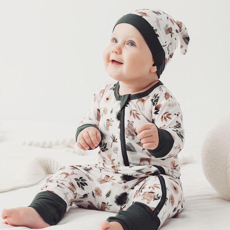Evergreen Forest Baby Zipper Pajamas – Soft Knit Sleeper