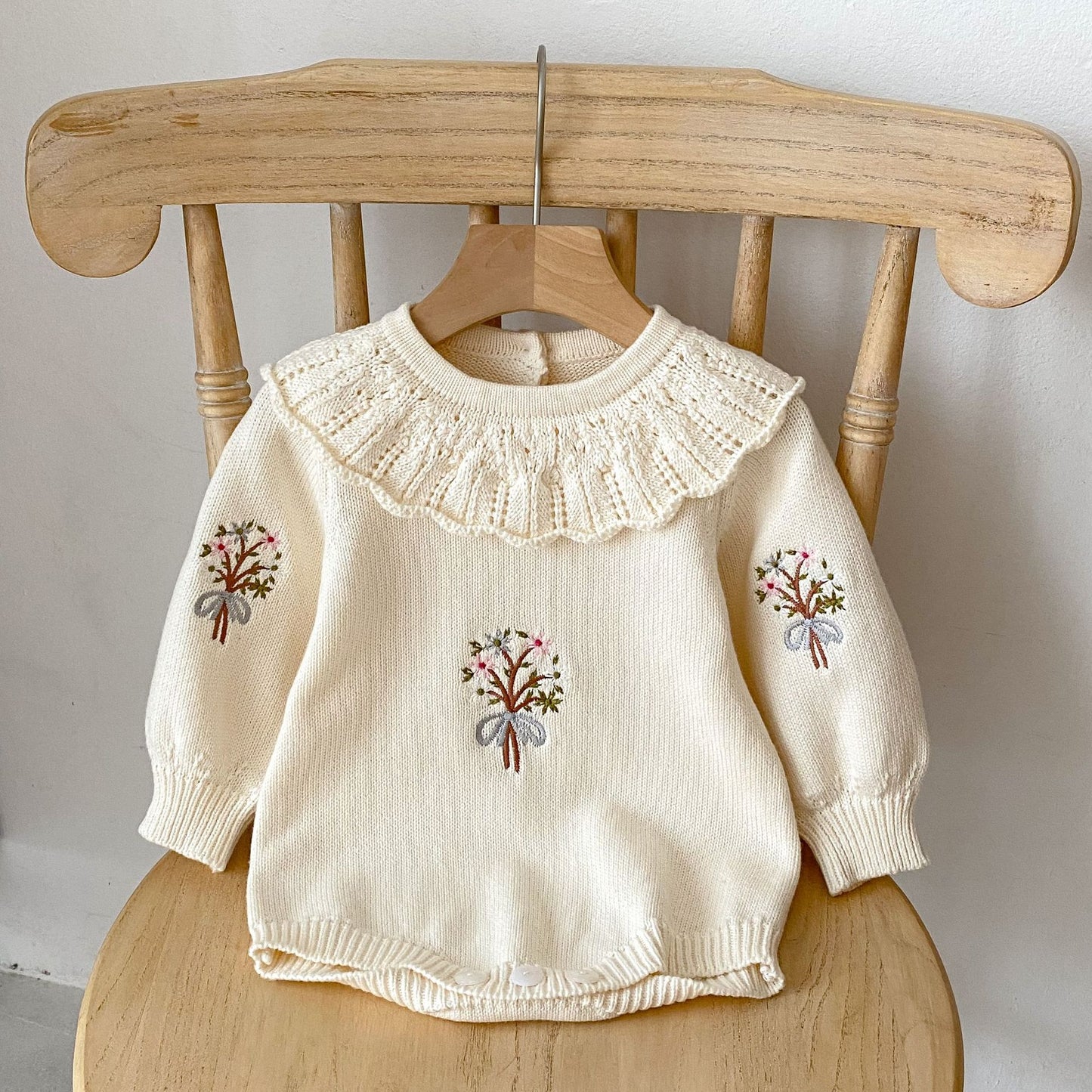 Vintage Floral Knitted Baby Bubble Romper