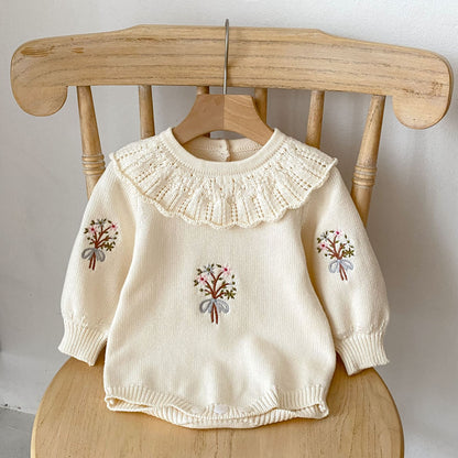 Vintage Floral Knitted Baby Bubble Romper