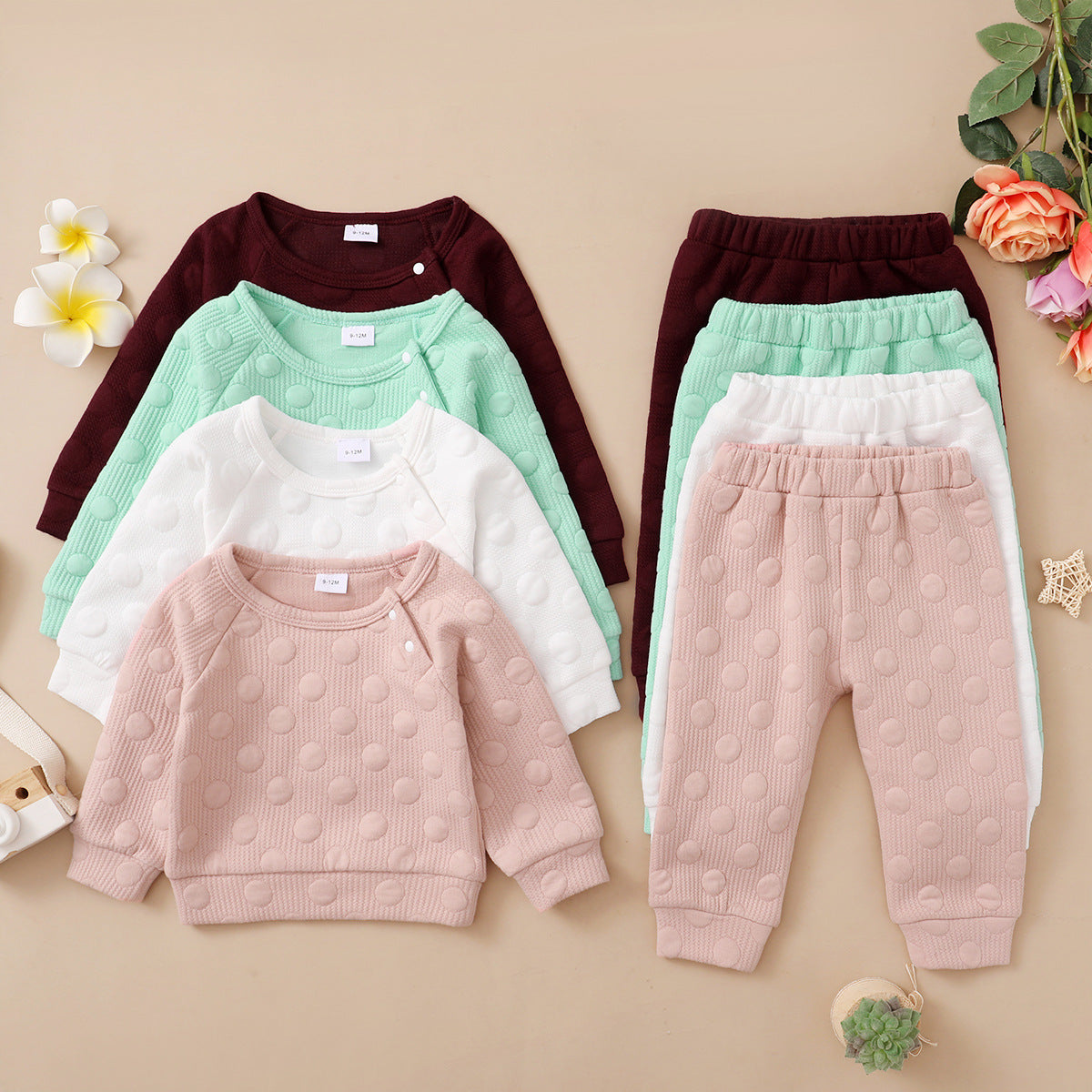 Baby Dot Jacquard Lounge Set – Textured Knit 2-Piece