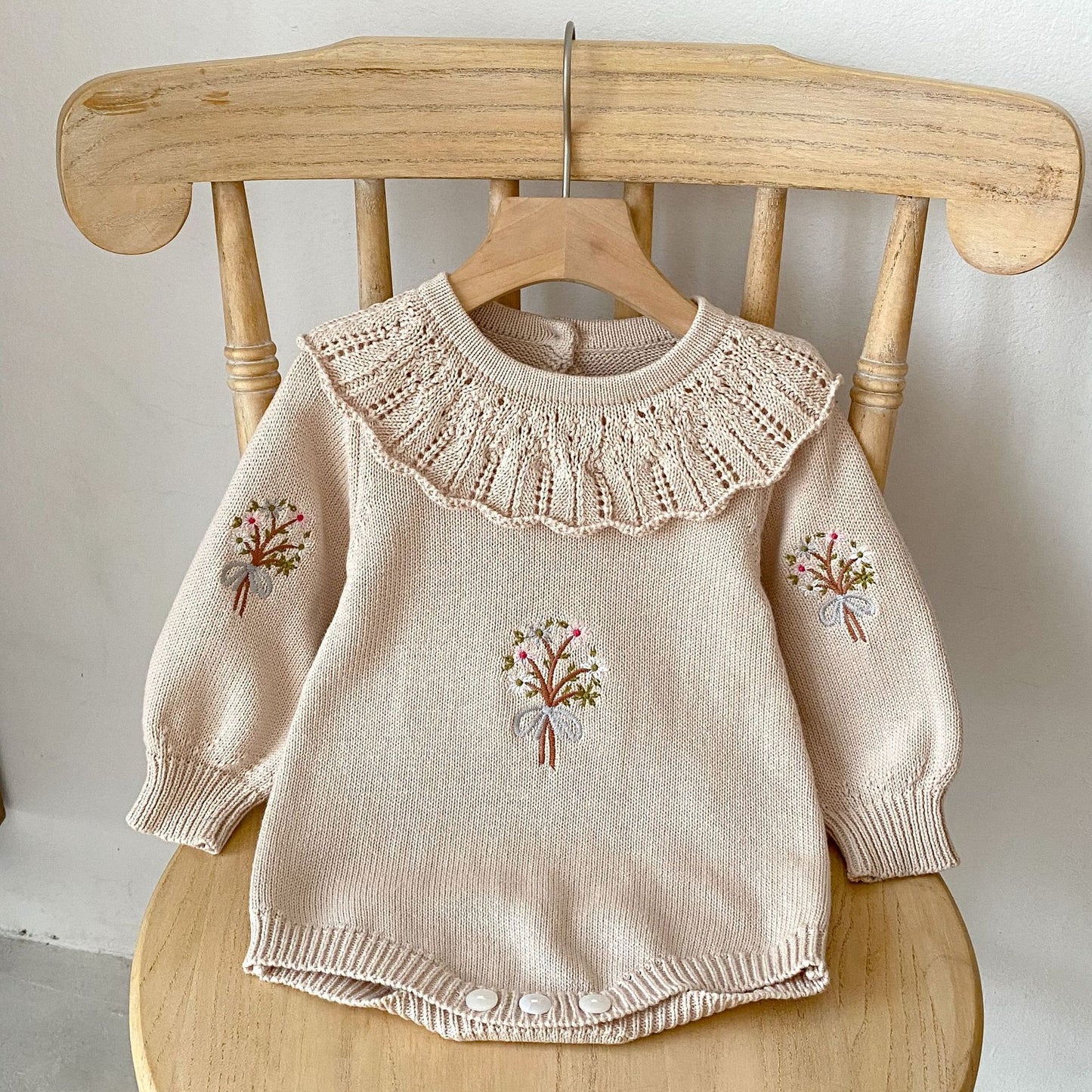 Vintage Floral Knitted Baby Bubble Romper