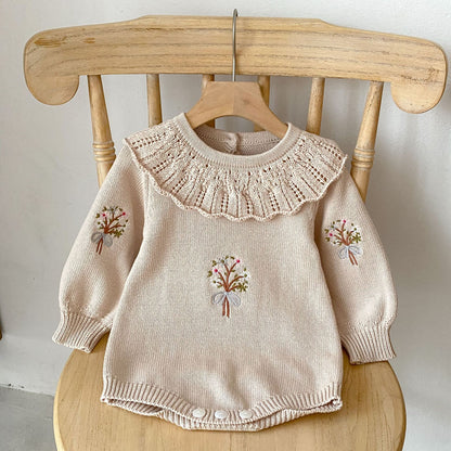 Vintage Floral Knitted Baby Bubble Romper