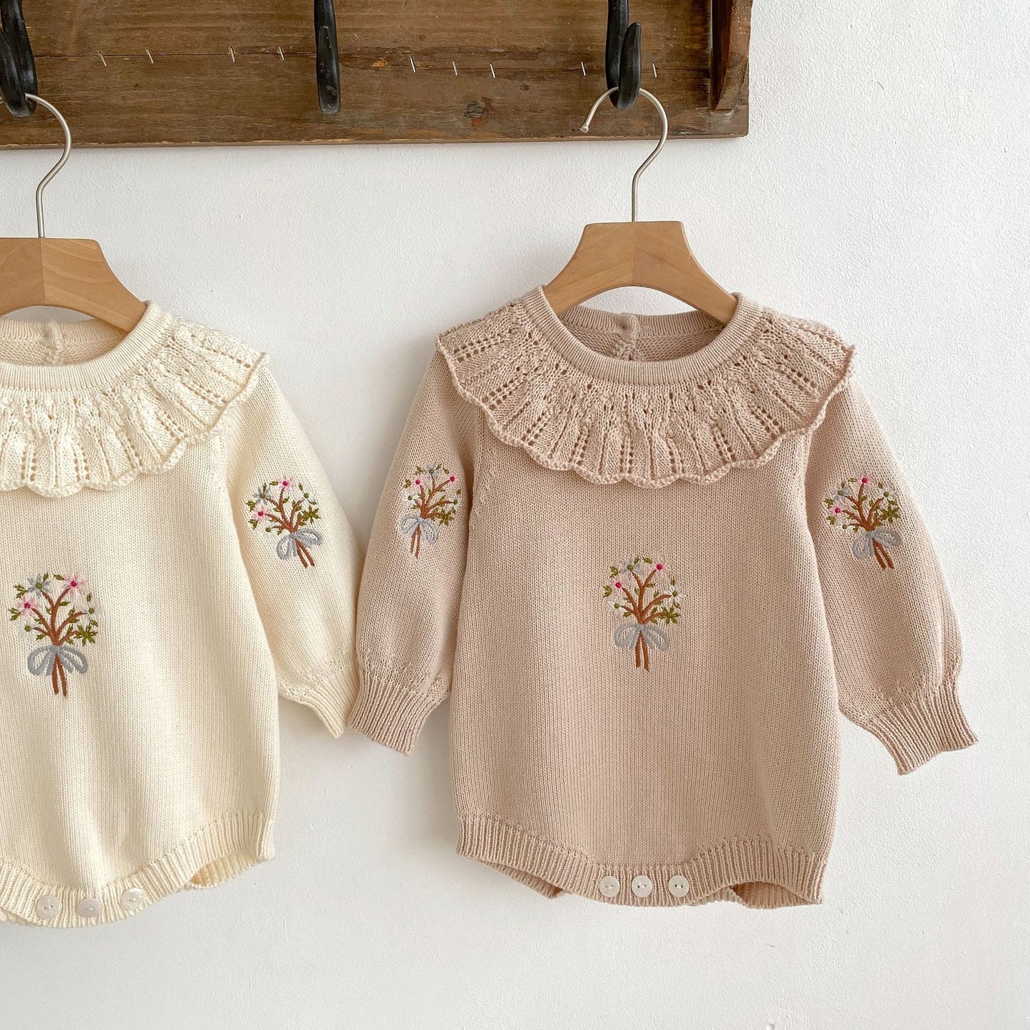 Vintage Floral Knitted Baby Bubble Romper