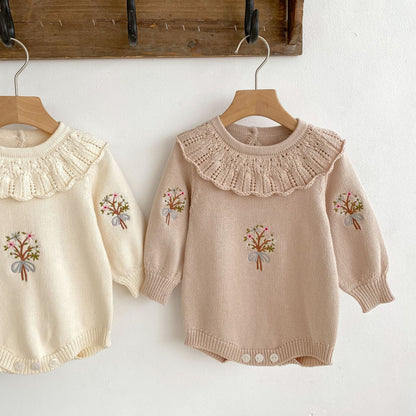 Vintage Floral Knitted Baby Bubble Romper
