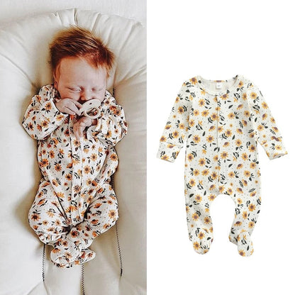 Sunflower Ribbed Baby Sleeper Pajamas With Footies