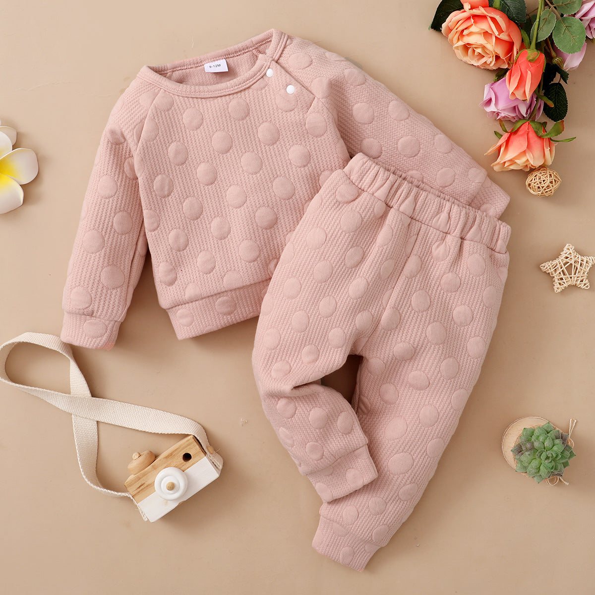 Baby Dot Jacquard Lounge Set – Textured Knit 2-Piece