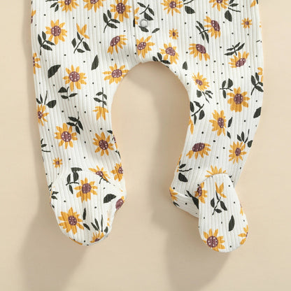 Sunflower Ribbed Baby Sleeper Pajamas With Footies