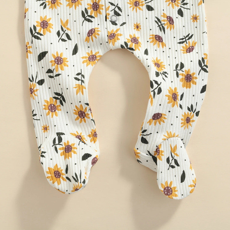 Sunflower Ribbed Baby Sleeper Pajamas With Footies