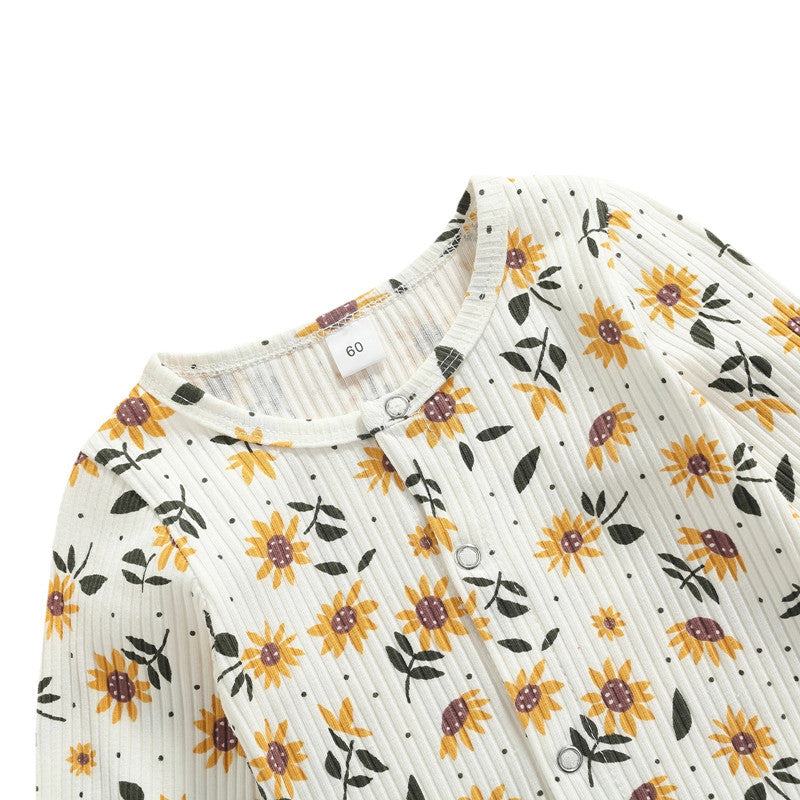 Sunflower Ribbed Baby Sleeper Pajamas With Footies