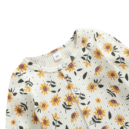 Sunflower Ribbed Baby Sleeper Pajamas With Footies
