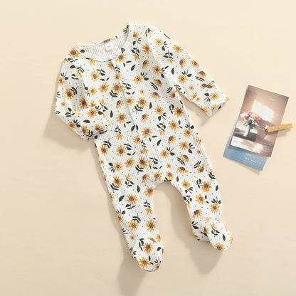 Sunflower Ribbed Baby Sleeper Pajamas With Footies