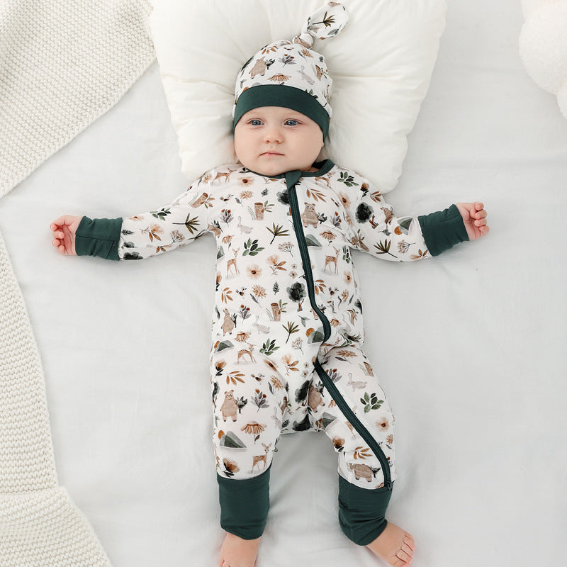Evergreen Forest Baby Zipper Pajamas – Soft Knit Sleeper