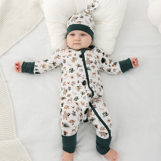 Evergreen Forest Baby Zipper Pajamas – Soft Knit Sleeper