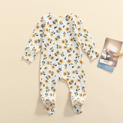Sunflower Ribbed Baby Sleeper Pajamas With Footies