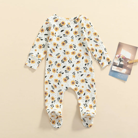Sunflower Ribbed Baby Sleeper Pajamas With Footies