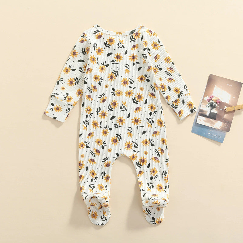Sunflower Ribbed Baby Sleeper Pajamas With Footies